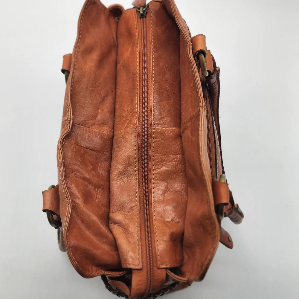 Colorado Toffee Brown Leather Braided Large Multi Compartment Shoulder Bag Tote - Picture 14 of 16